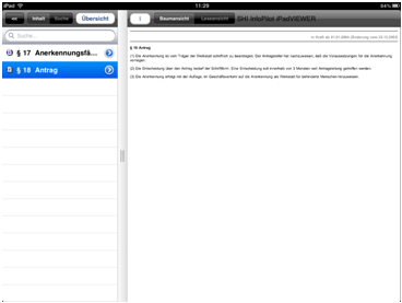 iPad Viewer iPad App mit Trefferliste